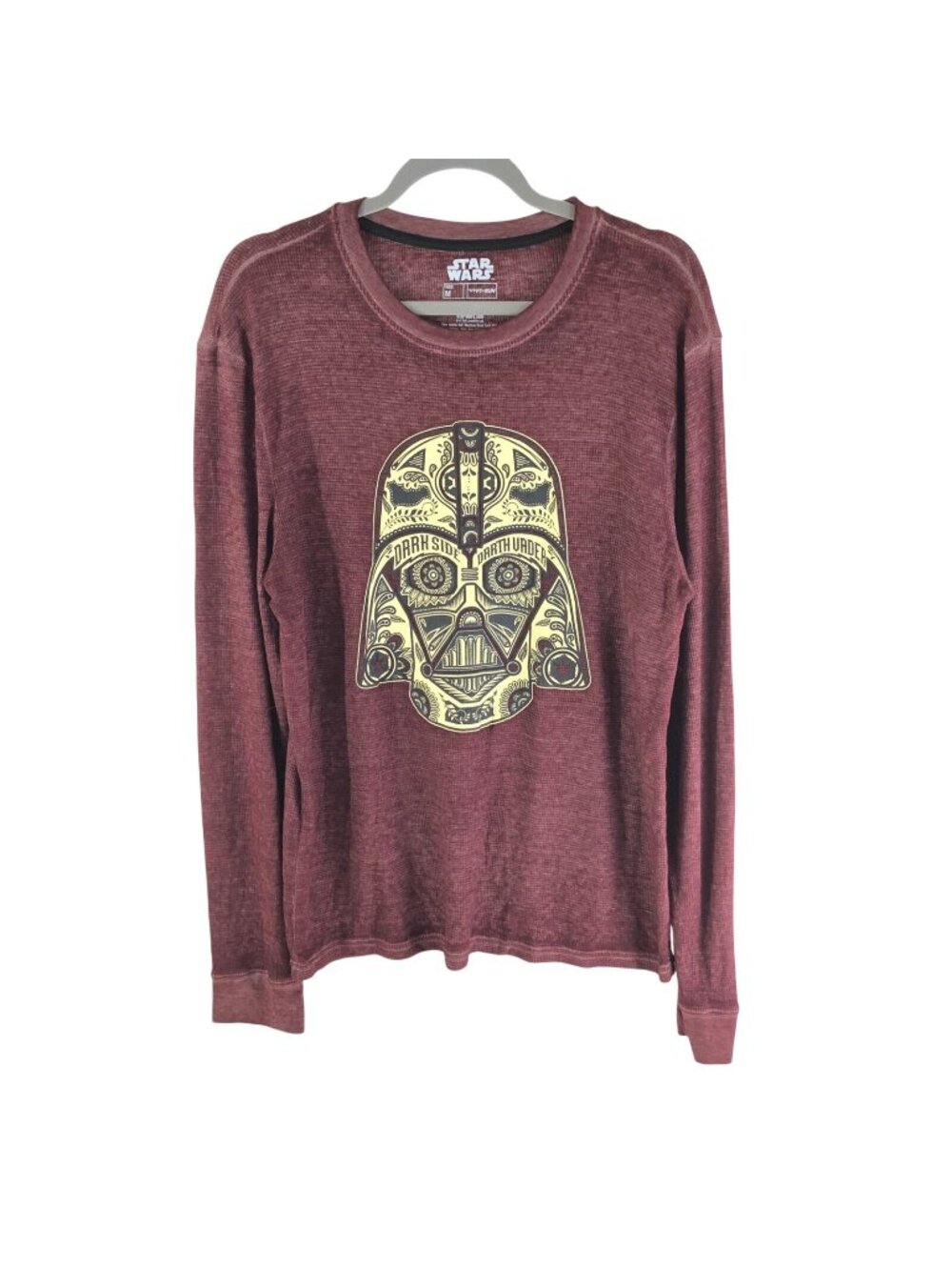 Star Wars Mens Shirt Darth Vader Waffle Knit Thermal Burgundy M